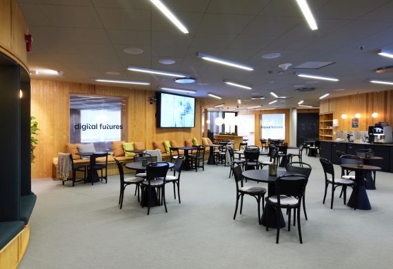 An image of the Digital Futures cafeteria in the Architecture building.